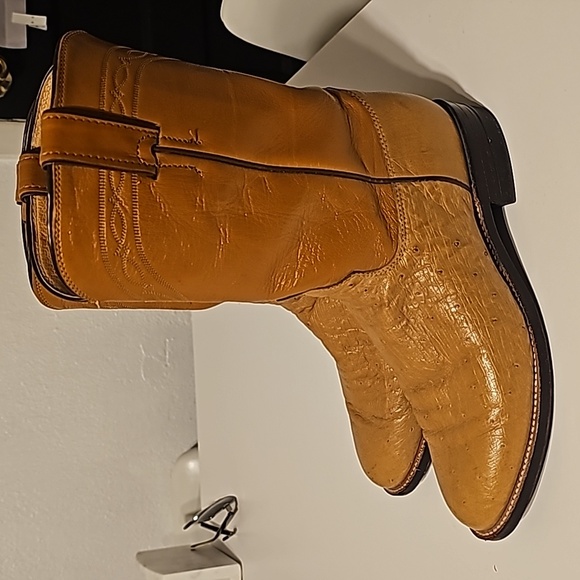 Justin 3022 Roper Cowboy boots, Smooth ostrich tan leather boots Size 7.5 D - Picture 1 of 11